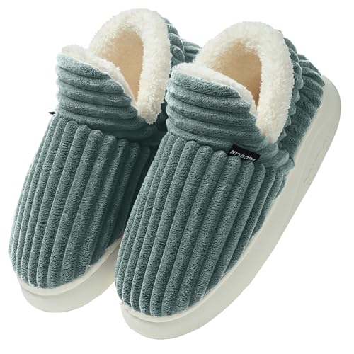 Donpapa Zapatillas de Estar por Casa Mujer Hombre Invierno Cálido Cerradas Cómodo Algodón Pantuflas con Espuma de Memoria Verde Oliva 270