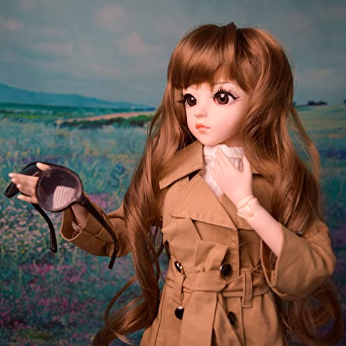 Muñeca BJD 1/3 con cabello rizado y abrigo khaki miniatura 5