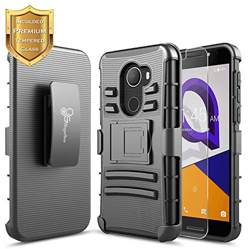 T-Mobile REVVL Case with [Tempered Glass Screen Protector], Alcatel A30 Fierce (MetroPCS) /A30 Plus 5.5'' /Walters, NageBee [Heavy Duty][Belt Clip Holster Kickstand] Combo Case -Black
