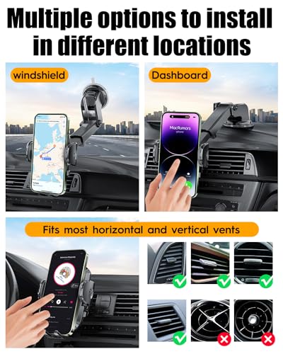 Image of 2024 Upgraded Car Phone Holder -[ Bumpy Roads Friendly ] Phone Mount for Car Dashboard Windshield Air Vent 3 in 1, Hand Free Mount for iPhone 16 15 14 13 12 Pro Max Samsung All Cell Phones