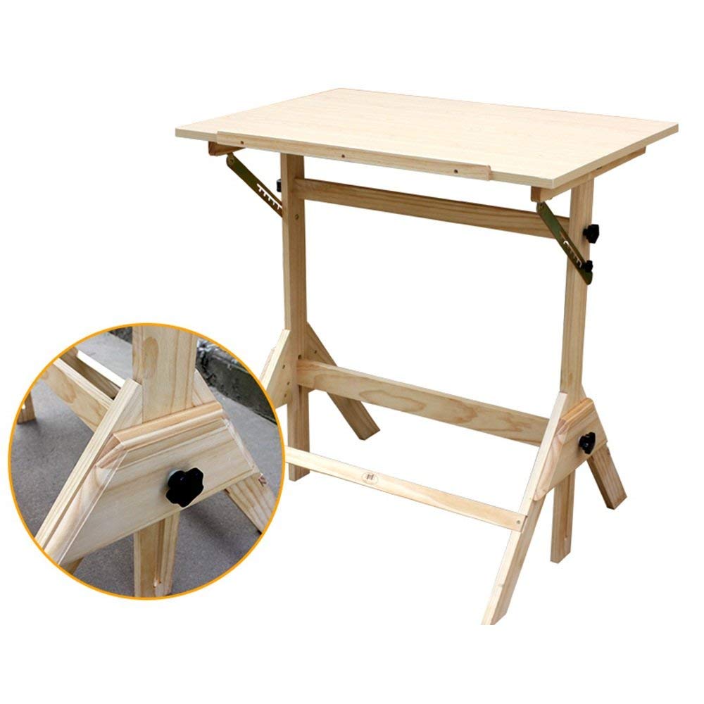 WYZXR Adjustable Fold The Table Solid Wood Student Table Drawing Board Table 90 60cm Can be rotated