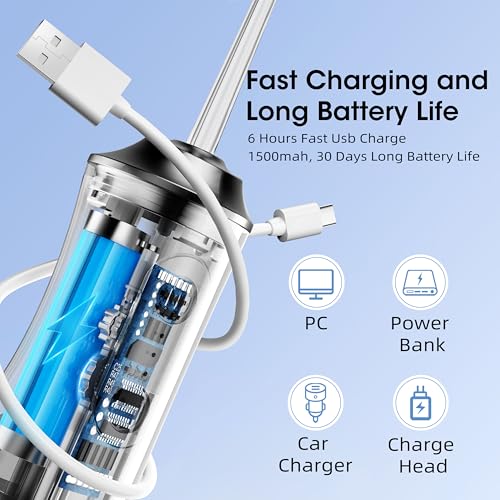 Vexloria Idropulsore Dentale Portatile, 300ML Irrigatore Orale Senza Fili, Water Flosser 3 Modalità E 4 Ugelli, IPX7 Impermeabile Irrigatore Idropulsore Pulizia Denti Ideale, Nero Chiaro - 7