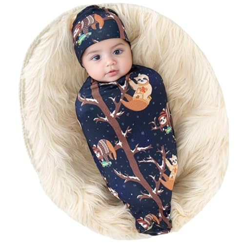 Image of Galabloomer Newborn Swaddle Blanket with Beanie Set Baby Boy Receiving Blanket