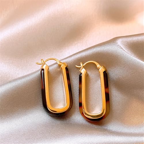 Leopard Print 18K Gold Plated Oval Hoop Earrings for Women Dainty Simple Acrylic Brown Leopard Chunky Huggie Hoops Hypoallergenic Fashion Jewelry2