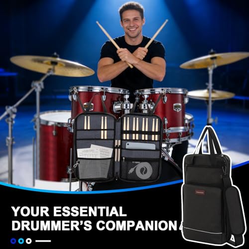 Drum Stick Bag with Hanging Hook,Drumsticks Bags with Adjustable Shoulder Strap,Drum Mallet Holder with Drumsticks,Brushes,Sheet Music for Drummers,Beginners in Gig,Practice and Rehearsal,Bag Only - Thumbnail 7
