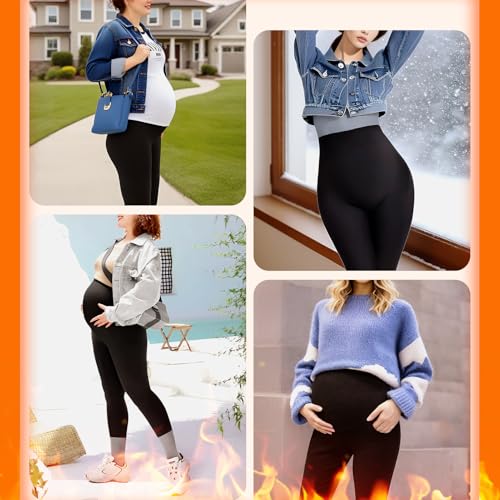 Leafigure Maternity Fleece Lined Leggings with Pockets Black Medium - image 7