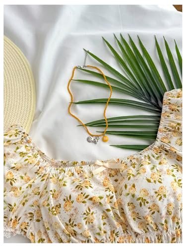 SweatyRocks Girl's Floral Print Puff Sleeve Smocked Peplum Tops Boho Summer Blouses3