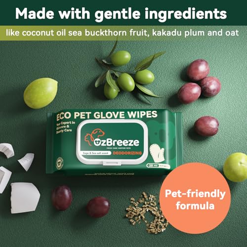 Image of Pet Glove Wipes for Dogs & Cats, Hypoallergenic No Rinse Cleaning Grooming Gloves, Extra Thick Coconut Oil Infused Fur Nourishing & Deodorizing Wipes, 20PCS