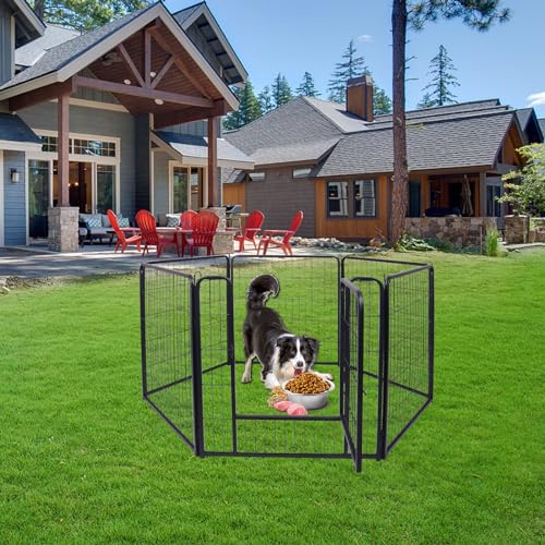 AufuN 6-TLG Welpenauslauf faltbares Freilaufgehege Tierlaufstall 80cm hoch, Automatische Verriegelung, Laufgitter Welpenlaufstall mit Tür für Hunde, Kaninchen, Kleintiere, Katze