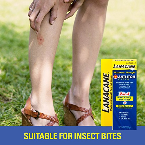 Lanacane Maximum Strength Anti-itch Cream- Antiseptic For Fast-acting Itchy Skin Relief From Insect Bites, Rashes & Dry Skin, Cools & Soothes For Instant Relief, With Benzocaine, 1 oz. (Pack of 3) - Thumbnail 2
