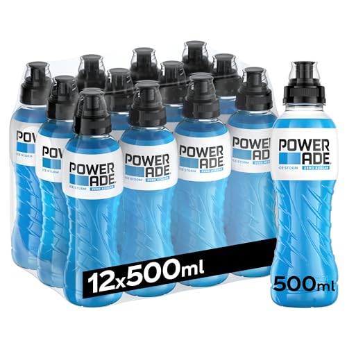 Powerade Ice Storm Zero, Bebida Isotonica Sin Gluten y Refrescante - Pack de 12 de 500ml