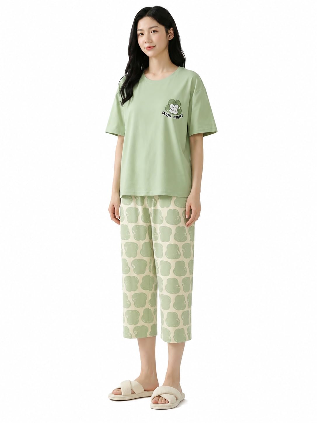 Women T-Shirt & Capri Pants Night Suit Set, Printed Casual Sleepwear for Women, Soft Lounge Wear Co-Ord Set Home Comfort