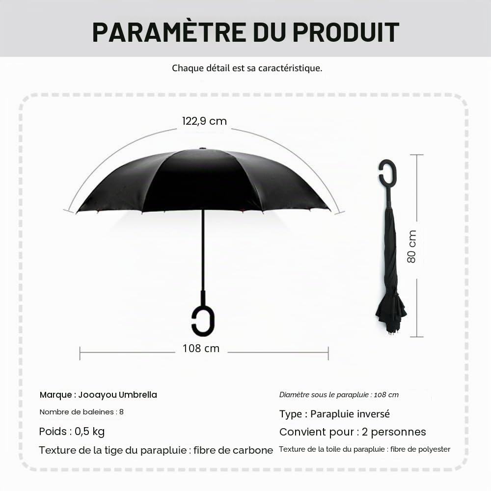 Parapluie Inversé, Anti-UV Double Couche Coupe-Vent Parapluie, Mains Libres poignée en Forme C Parapluie