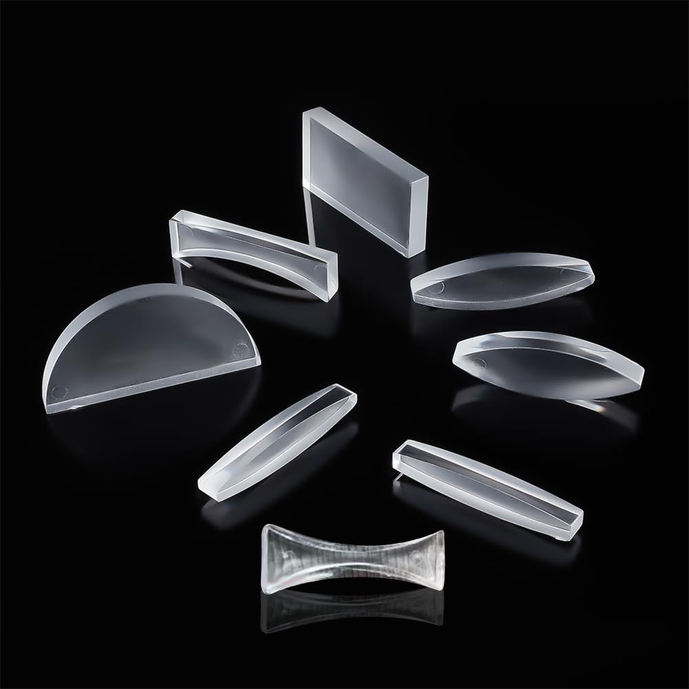AHANDMAKER 7 pièces Ensemble D'Expériences Optiques Physiques, Acrylique Lentille Optique et Prisme Toutes Faces Entièrement Polies pour l'enseignement de la Physique des Fournitures de Laboratoire