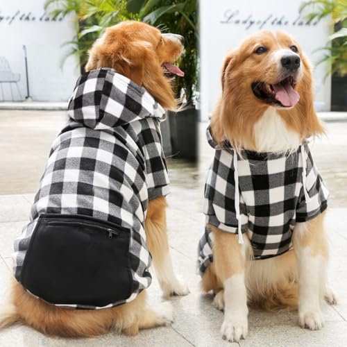 Mrcopetal Plaid Dog Clothes Sweatshirt with Soft Brushed Fleece and Zipper Pocket for Dog Winter Coat in Small, Medium, Large & XL
