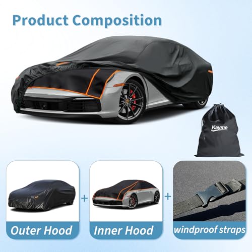 Image of Kayme Hail Protector Car Cover, Anti Hail Multilayer Thickened Full Car Cover,Outdoor Waterproof All Weather Custom Fit Porsche 911, Honda Civic, Toyota Corolla, Nissan Sentra, Mazda 3, Audi A3 etc