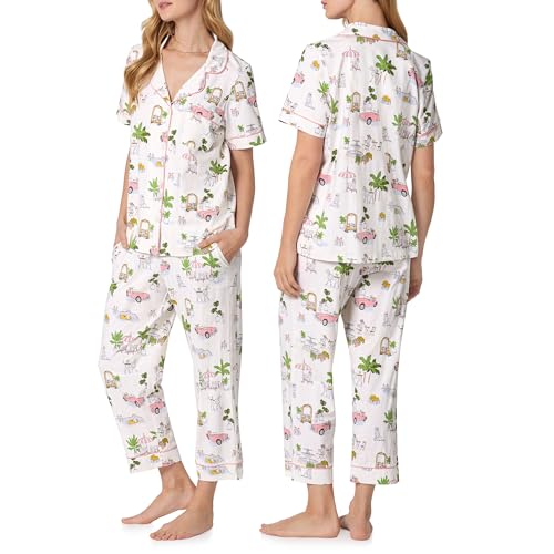 Image of Bed Head PJs Womens Matching Pajamas - Soft Organic Cotton Button Down PJ Shirt & Cropped Pants Set - Loungewear & Sleepwear