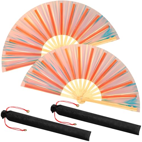 Image of Maitys Large Rave Fan Folding Handheld Fans 13'' Clap Fans for Line Dancing Clack Fan Holographic Festival Accessory for Martial Art Gift Performance, Includes 2 Pouch