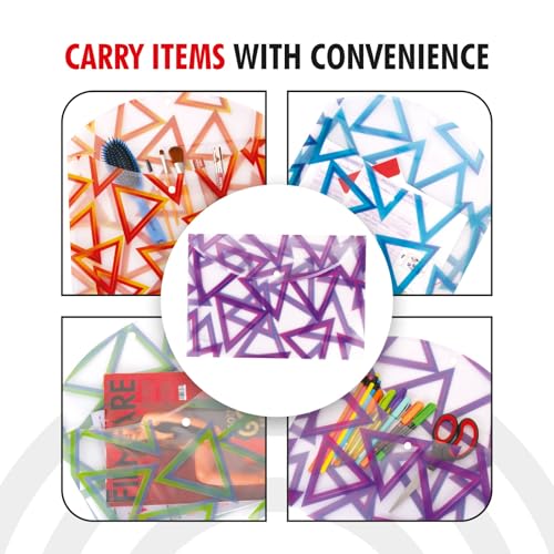 Image of Polen 24 Pcs Button File Folder with 18 Microns Poly Plastic Folder, Button Bag, HD Printed, Snap Button with Back Fold Sealing for Extra Strength, Size FS, Triangle Print.(Multicolor)
