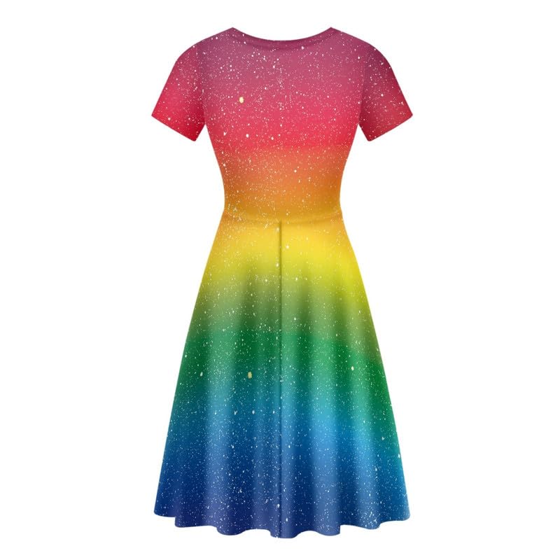 Image of Irisjudy T Shirt Dress for Women Short Sleeve Girls Short Sleeve Dress Plus Size, O Neck Knee Length Midi Dress for Ladies