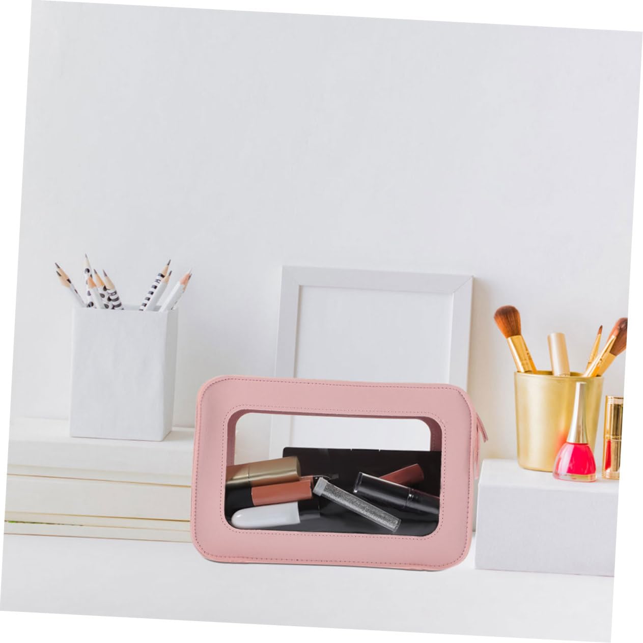 Neceser Transparente de PVC Rosa para Viaje, 2 Piezas