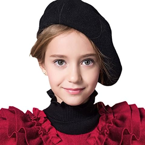 Kids Wool Blend French Beret Hat Girls Boys Artist Beret Hat Classic Fashion Solid Warm Winter Autumn Beanie Cap Black Cover