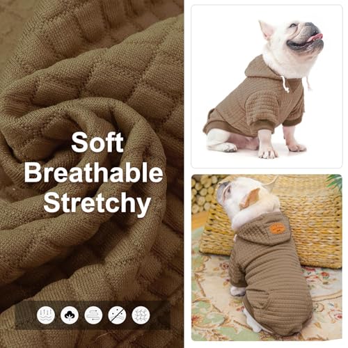Image of BEAUTYZOO Small Dog Hoodie Sweater with Pockets, Dog Clothes for Small Medium Dogs Boy Girl, Waffle-Like Laminated Cotton Pet Coats with Hat and Leash Hole, Khaki XXS
