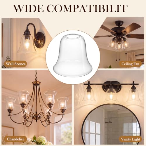 Image of Teenyyou 6 Pcs Clear Bell Shaped Glass Lamp Shade Replacement | Globe Ceiling Fan Light Cover with 1-5 /8'' (42mm) Fitter for Chandelier Wall Sconce Pendant Light Bathroom Vanity Fixture