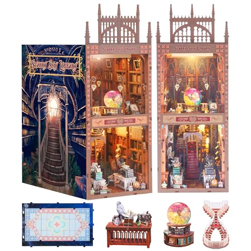 570PCS Book Nook Kits, DIY Miniature Doll House Kit, 3D Wooden Puzzle Library Bookend for Adults...