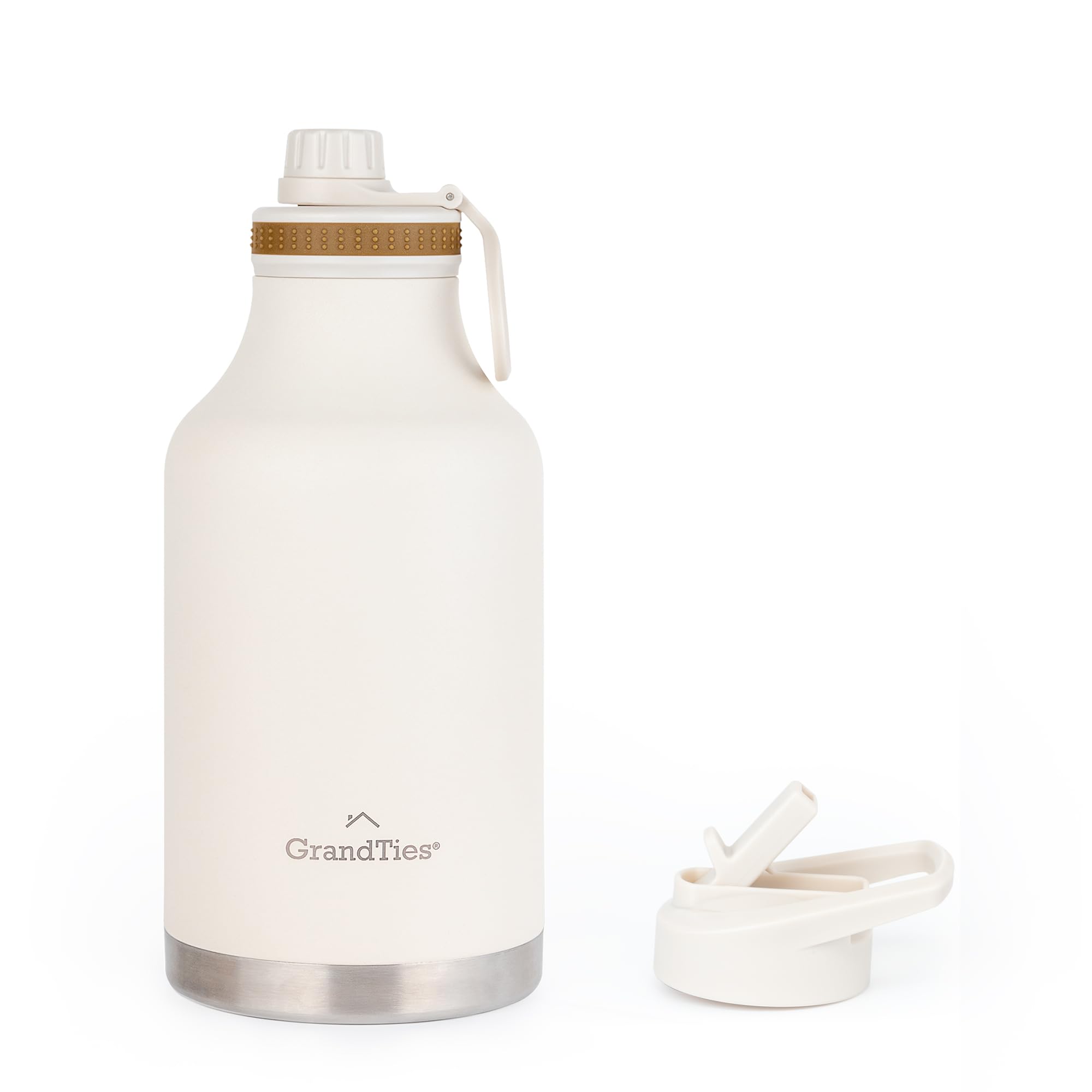 GrandTies 2 Lids Sports Stainless Steel Water Bottles – Wide Mouth Vacuum Insulated Reusable Leak Proof BPA-Free Travel Metal Canteen, Thermos Bottles for Men Women Gym (Ivory White)