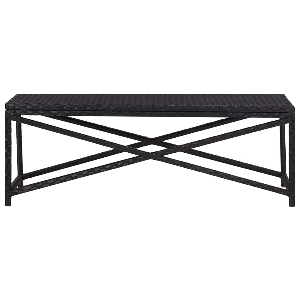 Banco de jardín de 120 cm de ratán sintético resistente a la intemperie en negro, ratán de polietileno impermeable, estructura de acero pulverizado, fácil de limpiar y estable para terraza