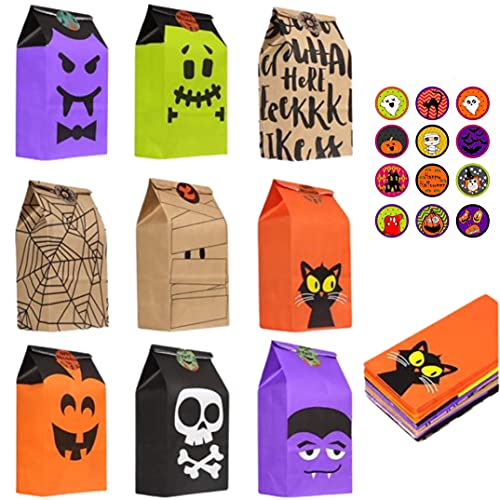 Halloween Treat Bags, ZHENGO Halloween Bags Gift for Kids, Halloween Paper Candy Bags for Trick or Treating, Halloween Goodie Bags, Halloween Goody Bags for Party Favor, Halloween Baggies, 45Pcs