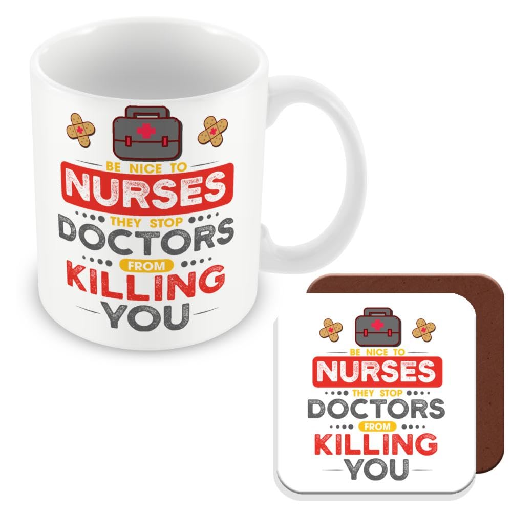 MUGGZ Mug & Coaster Gift for Nurse - Be Nice to Nurses - Giftset - Made in The UK