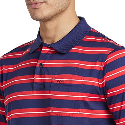 Image of Colorplus Men's Pure Cotton Stripe Pattern Classic Fit Polo Neck Half Sleeve Casual T-Shirt