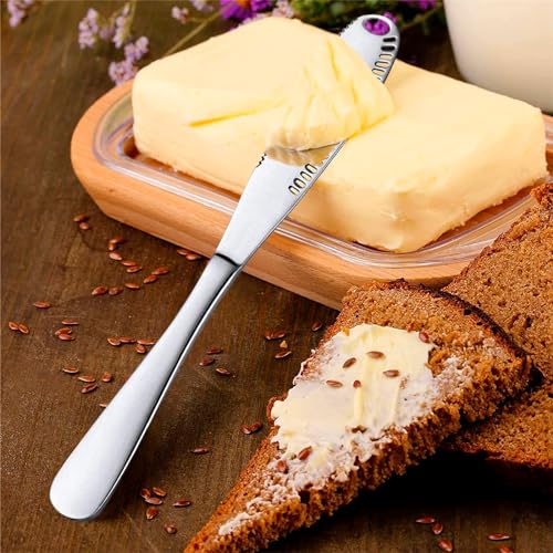 Butter Knife - 3 in 1 Stainless Steel Spreader Serrated Edge Shredding Slots Easy to Hold for Bread Butter Cheese Jam Slicer - Image 2
