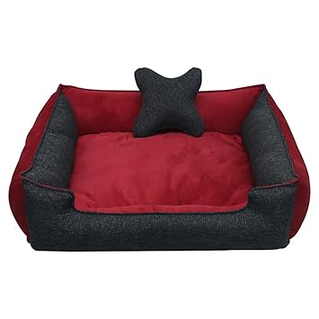 Hiputee Ultra Soft Rectangular Reversible Fleece/Velvet Bed for Dog and Cat with Extra Pillow (Large, Dark Grey-Red)