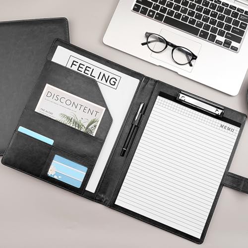 VANRA Padfolio Clipboard Folder Leather Portfolio Binder Organizer Interview Resume Folder for Papers Legal Document A4 Letter Size Writing Pad Notepad Clip Boards with Business Ca image 1