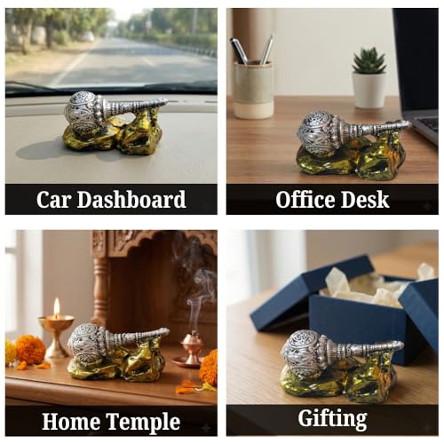 Image of Bajrangbali Gada Showpiece for Home Temple, Car Dashboard & Office Desk | Silver Hanuman Gada Resin Statue with Metalllic Gold Stone Base | Spiritual Table Decor Gift (9 x 4 x 5 cms)