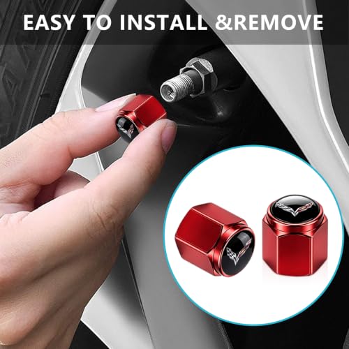 Image of Tire Valve Stem Caps Cover for Corvette Metal Car Wheel Air caps Auto Valve Stem Caps Accessories 4 Pack RED