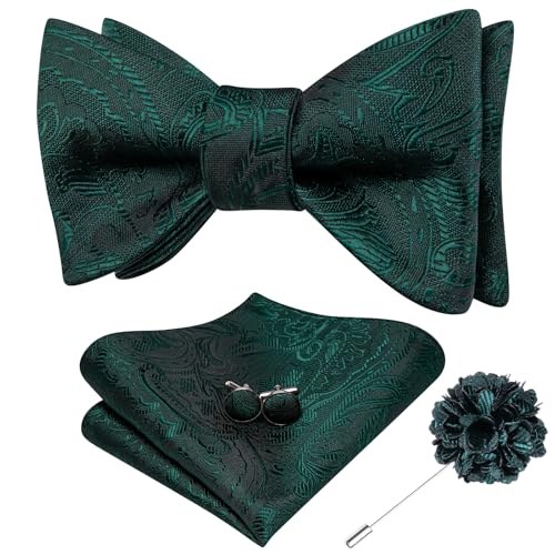 Image of Dubulle Self Tie Bow Ties and Lapel Pin for Men Paisley Solid Mens Bowtie and Handkerchief Cufflinks Set Wedding