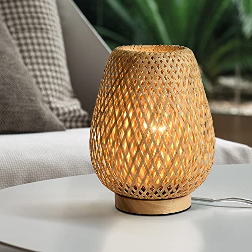 HUAMI Lampe de chevet avec abat-jour double couche en bambou,Base en bois,Lampe de chambre à coucher décorative faite à la main pour fête de mariage, intérieur,...