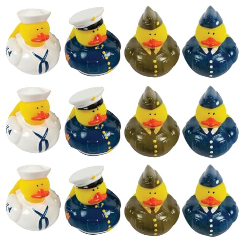 Fun Express Military Rubber Ducks Bulk 12 Pack - Army Party Favors for Kids Birthday & Classroom Prizes | Patriotic Rubber Duckies Set | Small Toys for Treasure Box Carnival Prizes & Pinata Stuffers