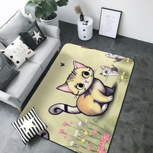 Tapis en flanelle résistant aux taches grand format motif chat