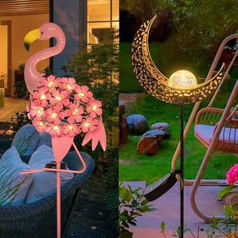 HOMEIMPRO 1Pcs of Moon Solar Light and Flamingo Solar Light Decorative Cover