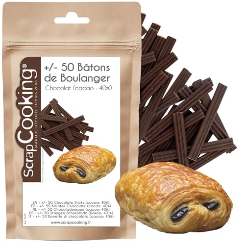 ScrapCooking - 50 Bâtons de Chocolat Noir Boulanger - Pour Fourrer Pains au Chocolat, Chocolatines & Viennoiseries - Cacao 40% - Bâtonnets de 8 cm - Qualité...