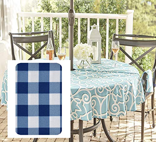 Newbridge Hotel Buffalo Check Indoor/Outdoor Fabric Tablecloth, Buffalo Plaid Restaurant, Hotel Quality - Water Repellent, Stain Resistant Tablecloth, 60 X 84 Oblong Zipper Umbrella Tablecloth, Blue