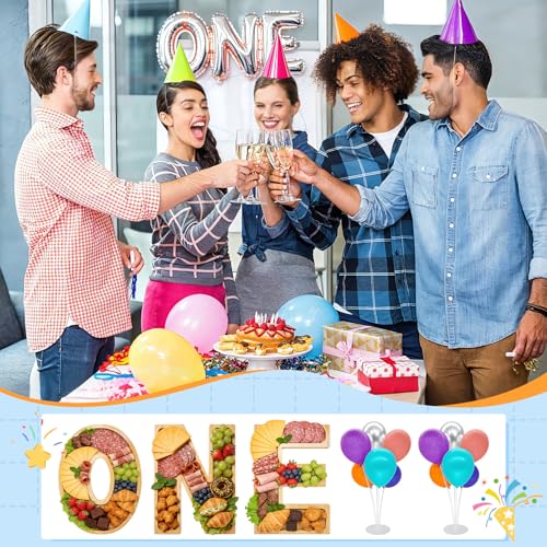 Image of 3PCS One Charcuterie Board Letters-(With 14 Balloons) Fillable Letter Food Serving Tray for Party Desserts Container Fruit Platter,Suitable for first birthdays, one-year anniversaries