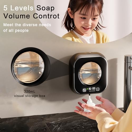 Image of Automatic Soap Dispenser Touchless, 5 Visual Levels Foam Soap Dispenser,11.3 oz Liquid Storage Tank,80 Days of Battery Life,Digital Display,Soap Dispenser for Kitchen Sink (Black)