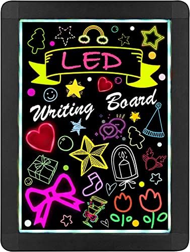 Led Magic Glow Board, 16’’x 12’’Illuminated Erasable Neon Effect Sign Board Tablet Pad with 10 Fluorescent Chalk Markers, Perfect for Christmas Gift/Shop/Cafe/Bar/Menu/Wedding/Decoration/Promotion