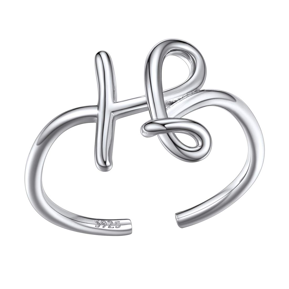 SILVERCUTES925 Initial Rings, Adjustable Size 6-12 Statement Alphabet Letter A-Z Jewelry Personalized Twisted Initials Rings Sterling Silver Stacking Ring for Women